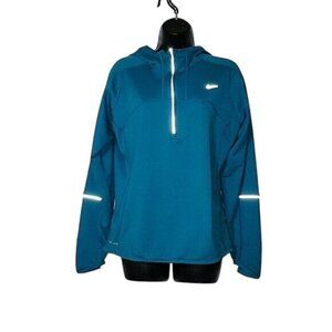 Nike Womens Teal Dri-Fit Pullover Hoodie With Reflective Accents & Half-Zip Desi